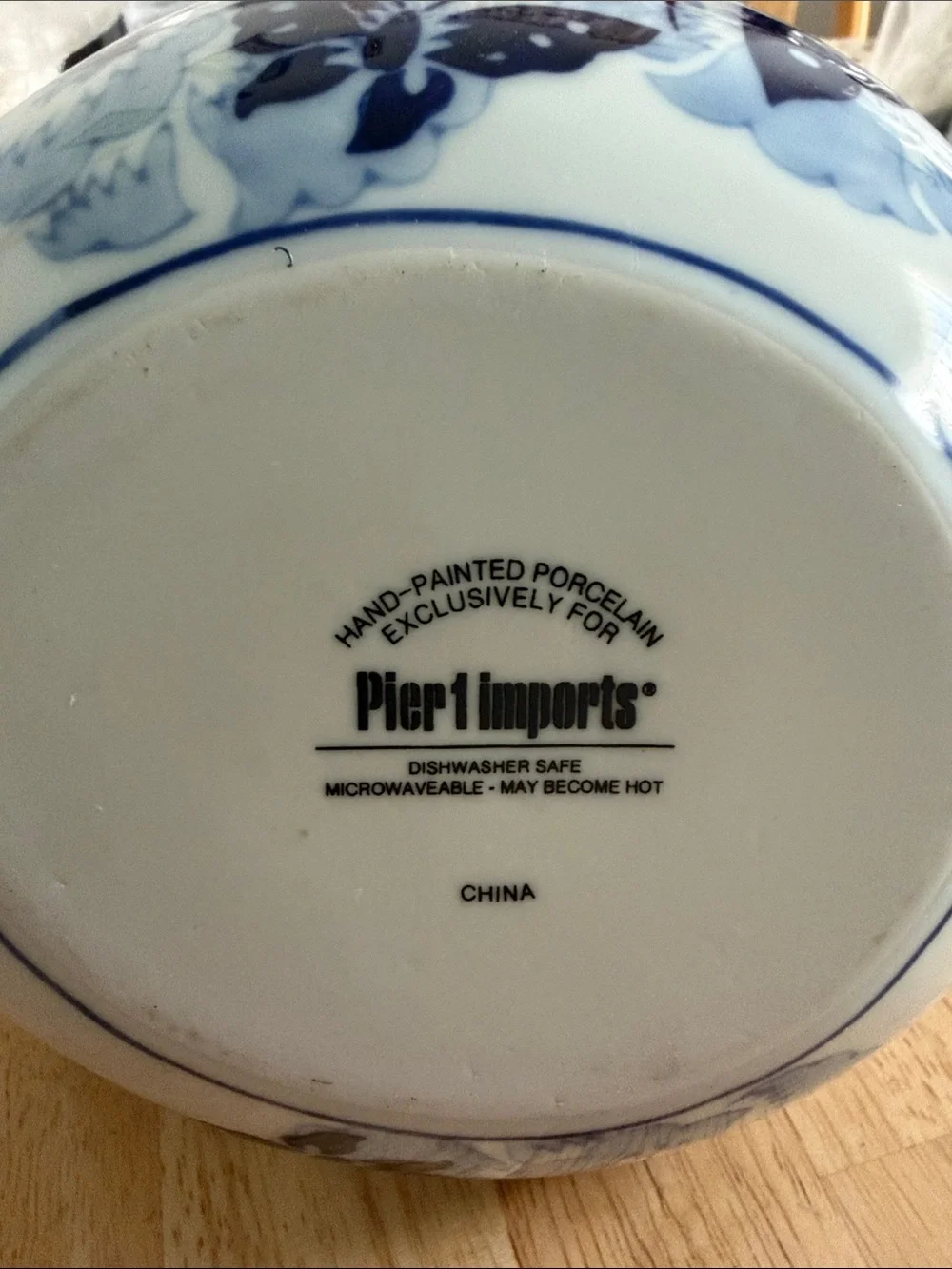 Pier 1 Imports Blue and White Ceramic Teapot with Butterfly Motif